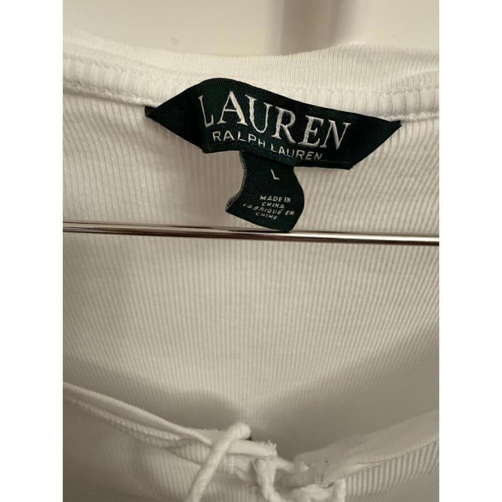 Lauren Ralph Lauren white lace up short sleeve women's top size Large - Picture 2 of 6